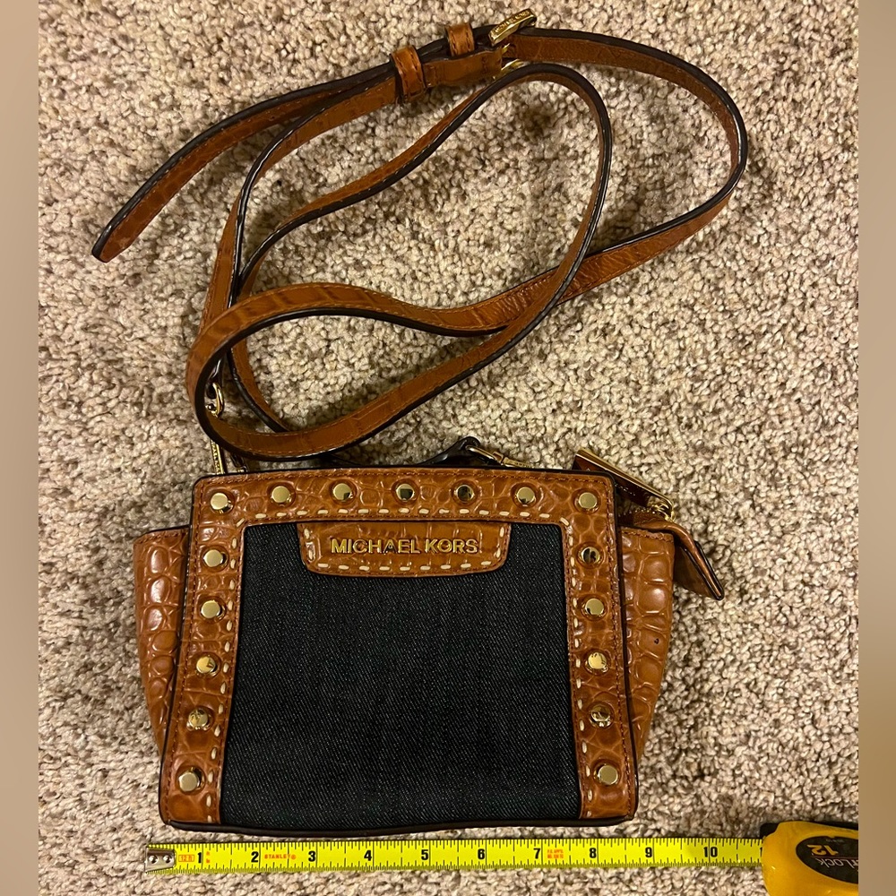 Michael Kors Selma pick stitch mini messenger dark denim